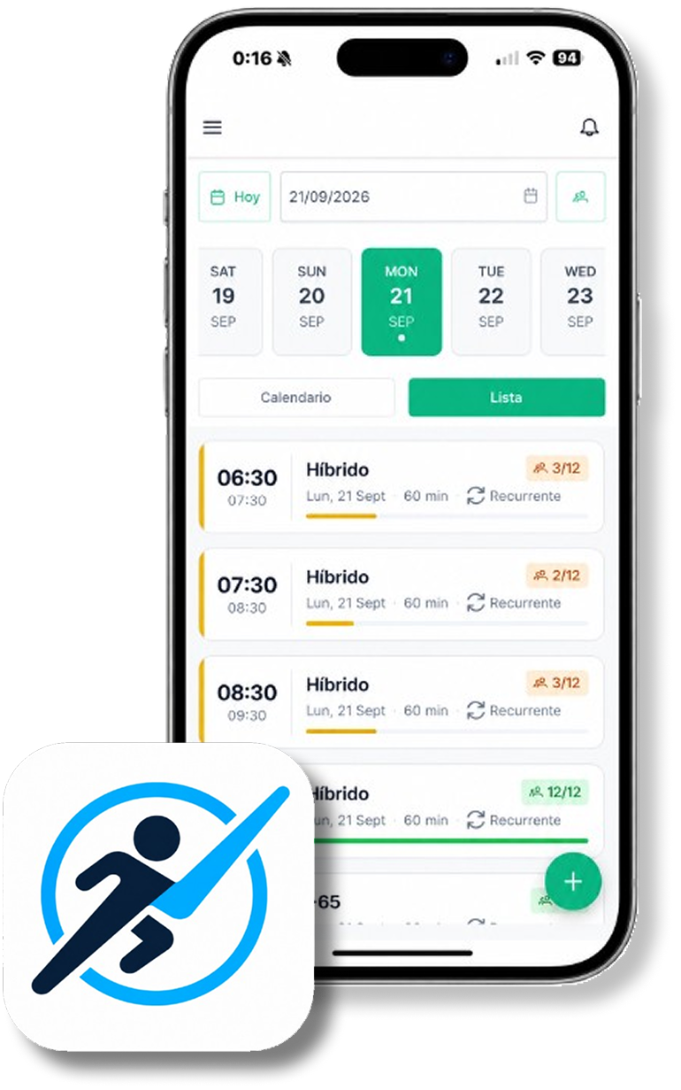 Calendario y reservas de clases en la app de NK Fitcoach